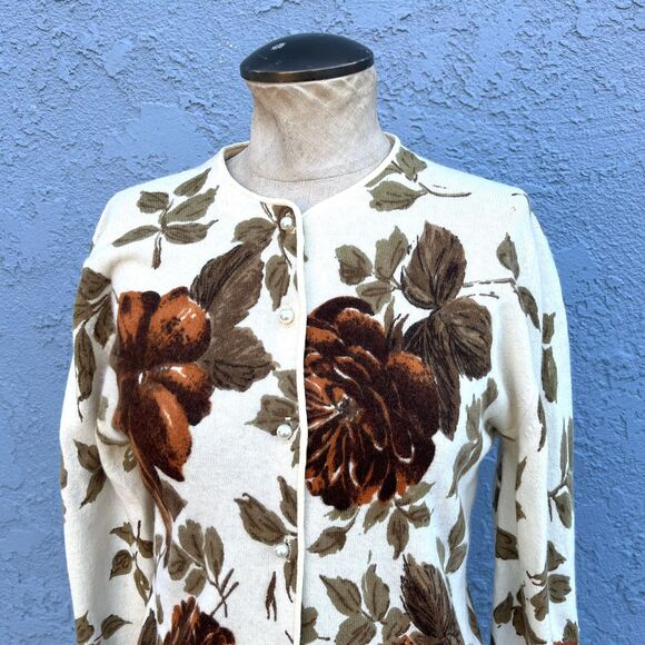 French Angora Cardigan Vintage Floral sweater in Medium - Picture 1 of 9